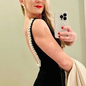 Elegant Black Dress with Pearl Detailing